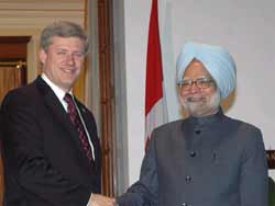 The Prime Minister, Dr. Manmohan Singh meeting the Prime Minister of Canada, Mr. Stephen Harper, in New Delhi